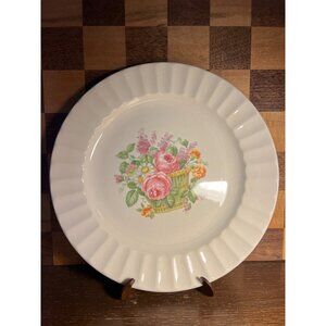 Edwin M Knowles Semi Vitrous Rose Bouquet Plate, Crazing Line in Center
